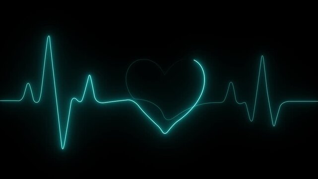 Single solid line art cardiogram anatomical human heart silhouette. Healthy medicine and love concept, Heartbeat Line and Pulse ECG Waveform Loop Animation..
