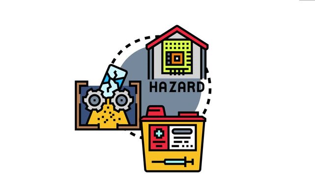 System biohazardous trash and medical sharps disposal, showcasing the processes of waste collection, classification, and safe management for environmental protection