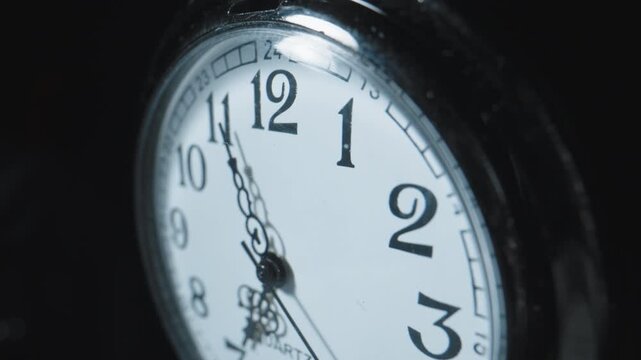 Fast motion timelapse of a second hand ticking around a stopwatch in a macro closeup.