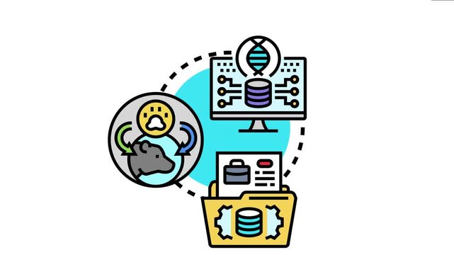 Biological sample governance monitoring concept illustrated with dna data processing, animal collection, and secure document management, ensuring ethical and regulated use