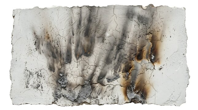 charred white wall with cracked texture and burnt marks
