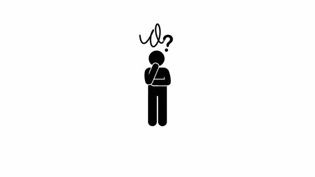 Minimalist stick figure icons showing confusion and thinking process