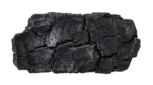 Close-up of a piece of burnt wood on a white background