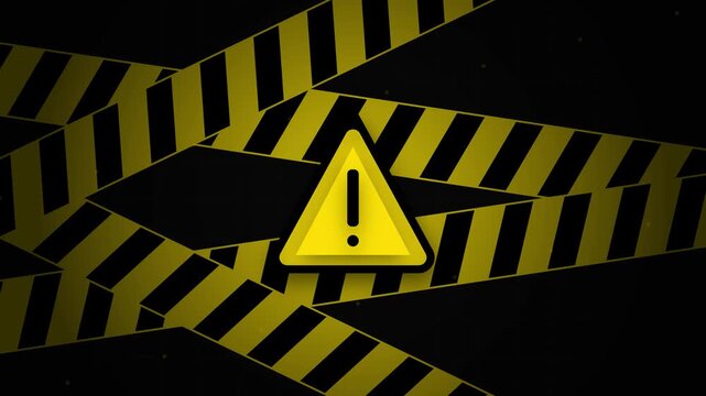 Caution Warning Sign with Yellow and Black Hazard Tape Background