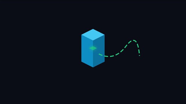 Isometric 3 d blue cube with glowing green data path animation for digital technology and network connectivity concepts 4k