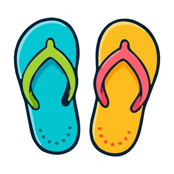Colorful Beach Flip Flops Isolated on Transparent Background