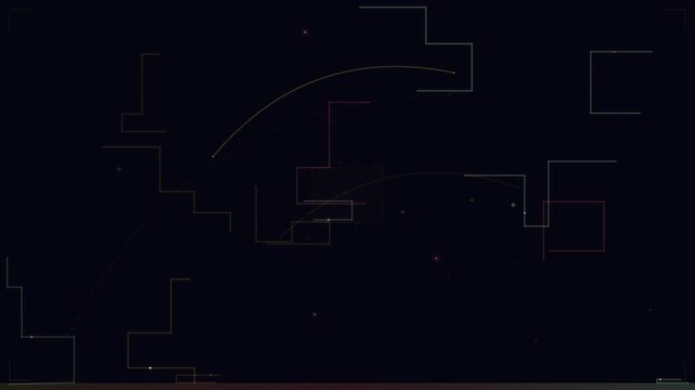 Geometric shapes and curved lines form an abstract looping animation background