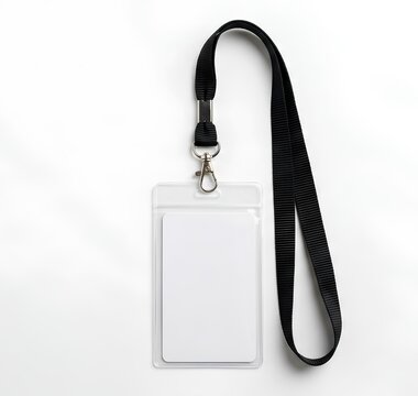 Blank plastic id card badge holder with a black fabric lanyard
