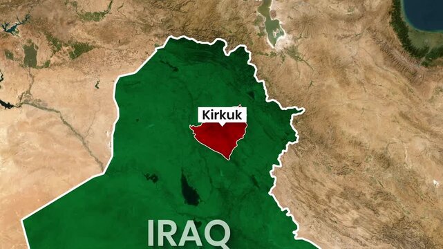 Iraq map animation highlighting the Kirkuk region in a motion video