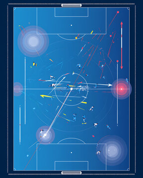 Soccer field with player positions and strategic game plan illustration