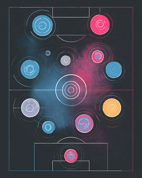 Dark abstract soccer field vector illustration with colorful circular shapes