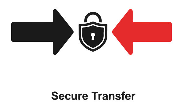 Secure Data Transfer Concept Illustration with Directional Arrows and Padlock Shield Icon for Cybersecurity Protection