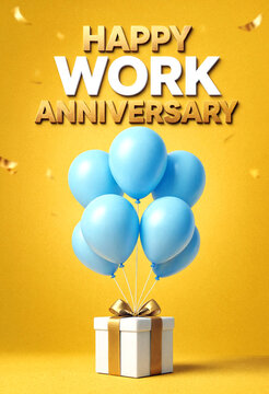 Celebrate your professional milestone with happy work anniversary balloons and gift box design