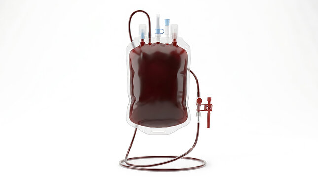 Medical blood bag with connected tubes and needles for blood transfusion process