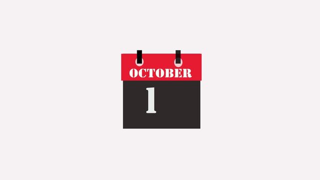 13 October month calendar with time symbol. Simple calendar icon animation and date change of time month.