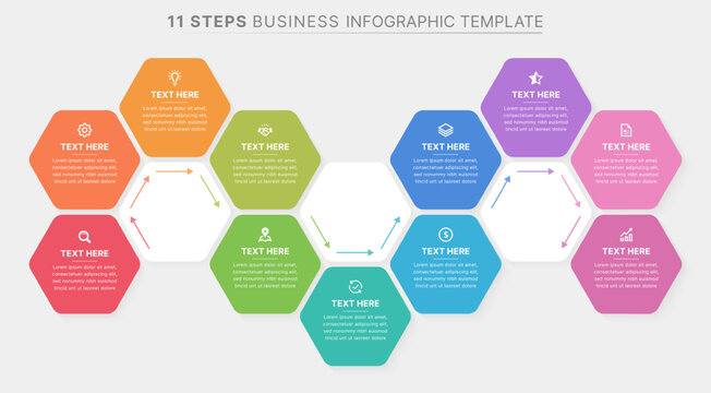 11 Steps Hexagon Process Timeline Business Infographic Template