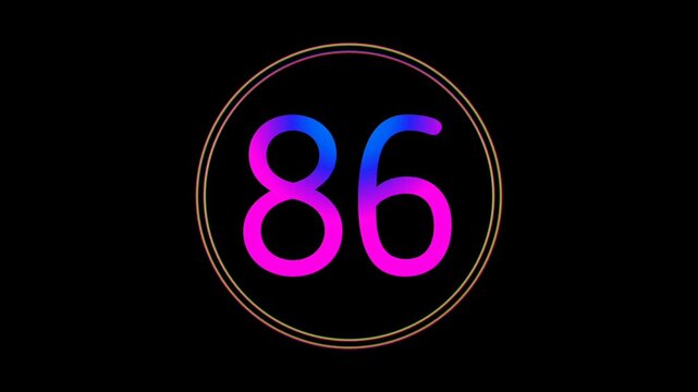 Neon Number 86 Animation Glowing flicking Gradient Blue Pink Digital Futuristic LED Numeric Loop Abstract Tech in Circle Light Motion Graphics Modern Minimal black background