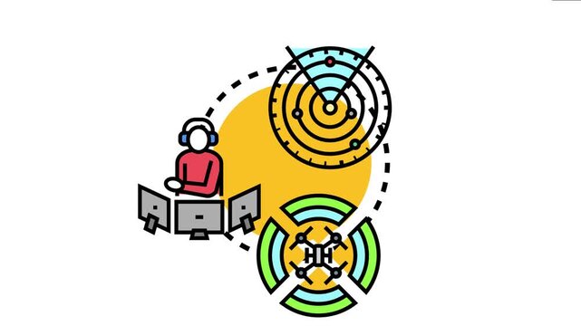 Air traffic controller is monitoring aircraft movement and flight routes using radar systems and specialized navigation equipment, ensuring safe aviation operations