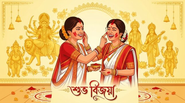 Bengali Women Celebrating Shubh Bijoya Festival