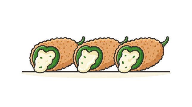 Illustration of Three Jalapeno Poppers with Cheese Filling