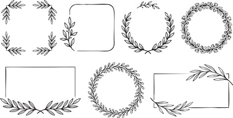 Fototapeta premium Hand Drawn Floral Frames and Wreaths Vector Set