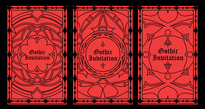 Gothic style invitation with ancient vintage elements. Sacred geometry border and frame. Vector illustration. EPS 10