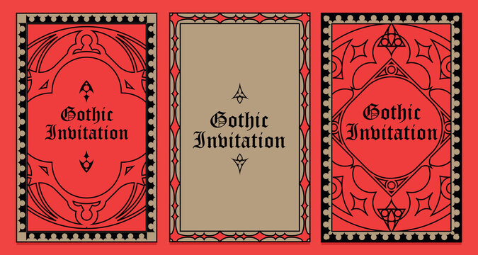Gothic style invitation with ancient vintage elements. Sacred geometry border and frame. Vector illustration. EPS 10