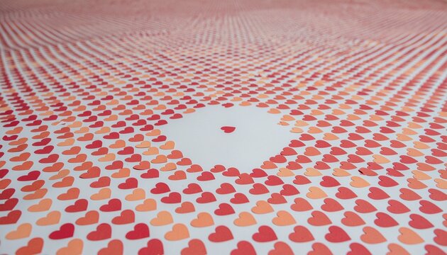 Red and peach paper hearts forming a heart shape for Valentine&rsquo;s Day