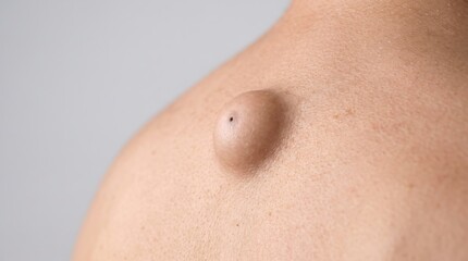Naklejka premium Close-up of Epidermoid Cyst with Central Punctum on Patient Back Skin