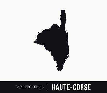 Minimal black silhouette map of Haute-Corse. administrative division of France. Clean vector geographic outline perfect for cartography projects, travel designs, regional branding.
