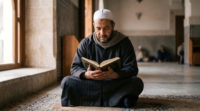 A man is reading the Quran