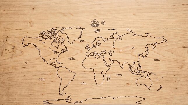 Rustic world map on wood texture for columbus day celebration
