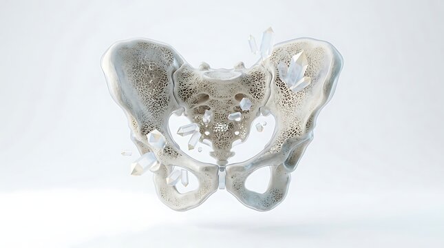 Pelvis bone with porous texture illustrating osteoporosis symptoms