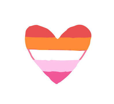 Rainbow heart with shades of lesbian pride flag. Symbol of LGBT community. Sign of queer love. LGBTQ sticker. Sexual orientation and self acceptance. Flat isolated vector illustration on white