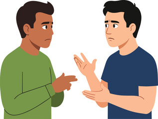 Fototapeta premium Two diverse young men having serious conversation or argument vector illustration