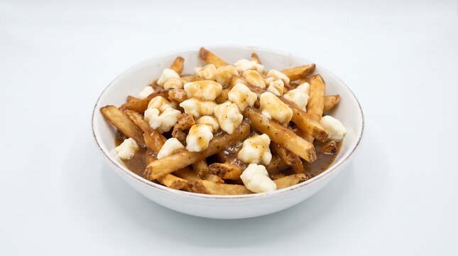Poutine Dish with Fries Cheese Curds and Gravy stock