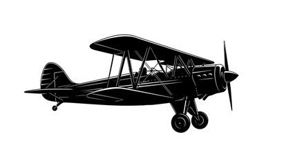 Vintage Biplane Silhouette Isolated on White Background © kiki__