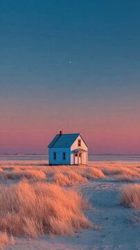 Small white house in the middle of a field real estate