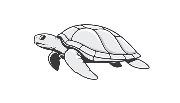 Minimalist black-and-white graphic illustration of a swimming sea turtle showing its shell pattern for aquatic and wildlife design projects.