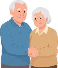 Fototapeta premium Happy senior couple holding hands and hugging elderly family vector illustration