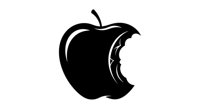Black and White Bitten Apple Silhouette Icon