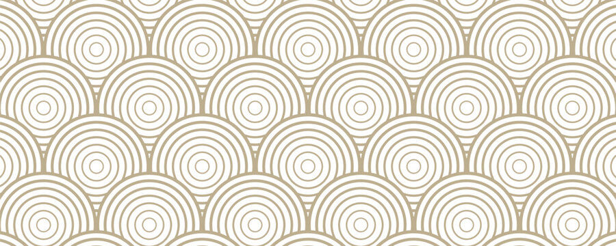 Luxury geometric seamless art deco pattern gold with circle line on white background. vector illustration