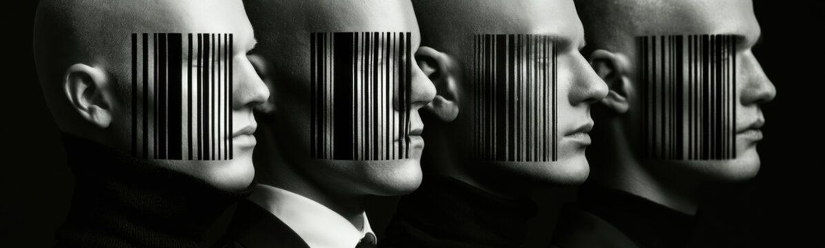 Man with a barcode on his face creative portrait banner