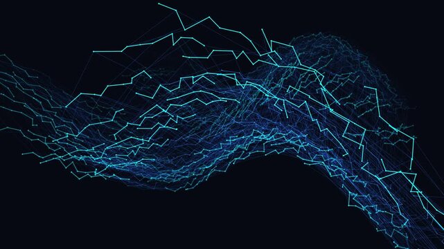 Blue data lattice nodes morph and reorganize in a digital network