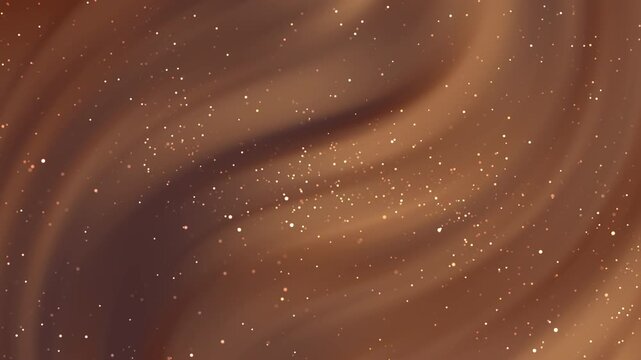 Abstract brown liquid chocolate wave motion background with golden glitter loop
