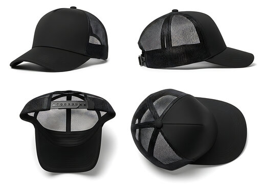 Black baseball cap with mesh back view