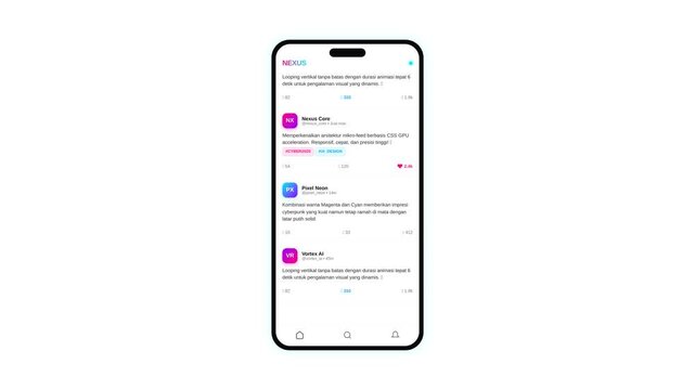 Cyberpunk Microblog Feed App UI Mockup Scroll Animation in 4K