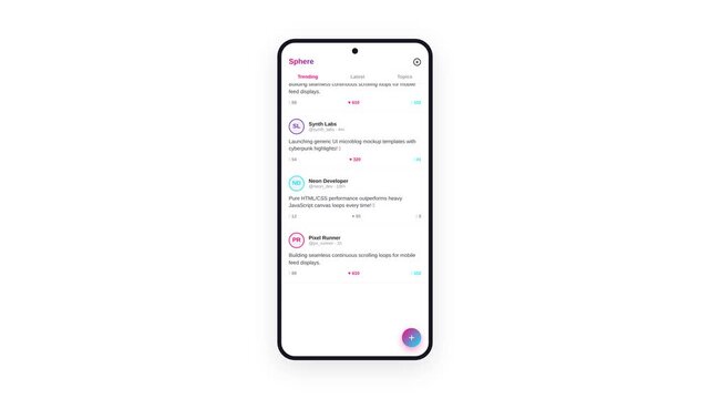 4K App UI Mockup Scroll Animation of Microblog Feed on Smartphone