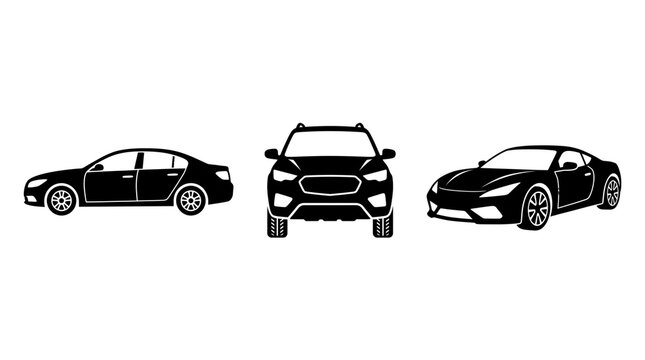 Modern Car Silhouette Collection with Sedan SUV and Sports Car Isolated PNG