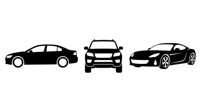 Modern Car Silhouette Collection with Sedan SUV and Sports Car Isolated PNG